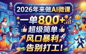 （18195期）2026年来做AI微课，一单800+，超级简单，风口暴利，告别打工！