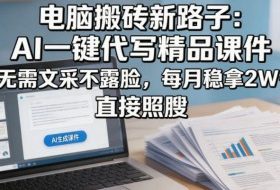 电脑搬砖新路子：AI一键代写精品课件，无需文采不露脸，每月稳拿2W+，直接照搬