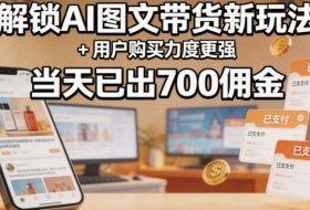 解锁ai图文带货新玩法+用户购买力度更强，当天已出700佣金，详细拆解