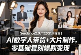 Seedance2.0广告实战训练营｜AI数字人带货+大片制作，零基础复刻爆款变现