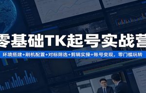 零基础TK起号实战营：环境搭建+ 刷机配置+对标筛选+剪辑实操+账号变现，零门槛玩转