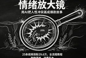 AI制作“情绪放大镜“视频，25条视频涨粉29.6W粉，流量巨大，制作简单，全流程教程