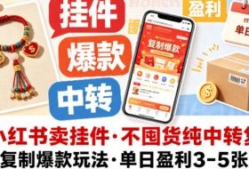 小红书卖挂件，不囤货纯中转复制爆款玩法，单日盈利3-5张