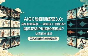 （18244期）AIGC动画训练营3.0：音乐拆解叙事+一镜到底+口型匹配：国风获奖IP动画如何炼成？这套课全拆解