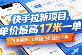 快手拉新项目，单价最高17米一单，玩法简单，0基础也能轻松上手