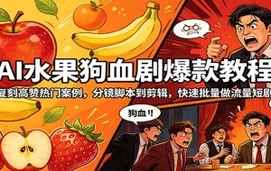 AI水果狗血剧爆款教程：复刻高赞热门案例，分镜脚本到剪辑，快速批量做流量短剧