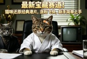 最新宝藏赛道！猫咪还原经典港片，涨粉飞快，新手简单上手