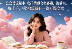 公众号流量主女孩情感文案赛道，流量大，好上手，平均3篇就有一篇万爆文章