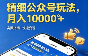 （18283期）精细公众号玩法，月入10000+，实操指南，快速变现