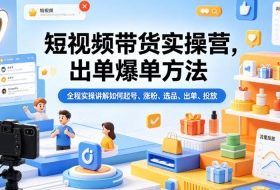 短视频带货实操营，出单爆单方法，全程实操讲解如何起号、涨粉、选品、出单、投放