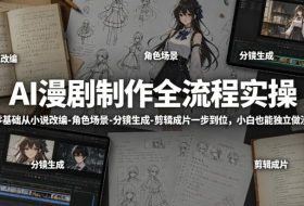 AI漫剧制作全流程实操，零基础从小说改编-角色场景-分镜生成-剪辑成片一步到位，小白也能独立做漫剧