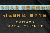 今日头条2026最新蓝海玩法，AI无脑抄书，批量生成，绝对的信息差，简单粗暴，小白轻松上手