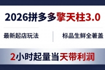 2026拼多多擎天柱 3.0-更新4月20：最新起店玩法，标品生鲜全覆盖，2小时起量当天带利润