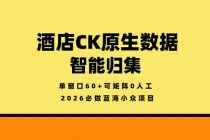 2026必做蓝海小众项目，酒店CK原生数据智能归集，单窗口60+可矩阵0人工