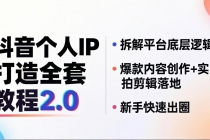 抖音个人IP打造全套教程2.0 拆解平台底层逻辑，爆款内容创作+实拍剪辑落地，新手快速出圈