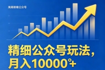 精细公众号玩法，月入10000+，实操指南，快速变现