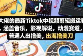 某大佬的最新Tiktok中视频剪辑搬运教学，涵盖音乐，影视解说，动漫赛道，普通人出海撸美刀