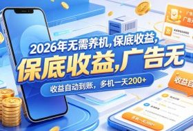 2026年无需养机，保底收益，广告无限多，收益自动到账，多机一天200+【揭秘】