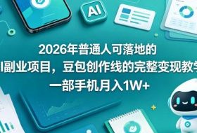 2026年普通人可落地的AI副业项目，豆包创作线的完整变现教学，一部手机月入1W+