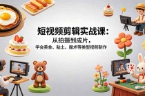 短视频剪辑实战课：从拍摄到成片，学会美食、粘土、魔术等类型视频制作