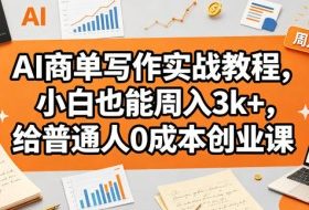 AI商单写作实战教程，小白也能周入3k+，给普通人0成本创业课