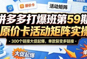 拼多多打爆班第59期｜原价卡活动矩阵实操，300个链接大促起爆，单款裂变多链接