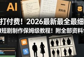 吊打付费！2026最新最全最细的AI短剧制作保姆级教程！附全部资料包