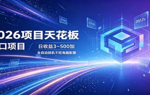2026项目天花板,风口项目,日收益3~500+全自动挂机,不吃配置