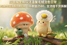 抖音掘金新玩法温馨毛绒治愈日常，45条作品涨粉84.6W，3天收益2580，全流程干货拆解