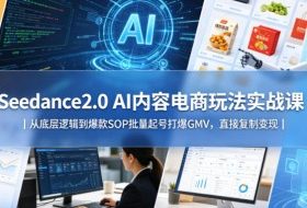 Seedance2.0 AI内容电商玩法实战课｜从底层逻辑到爆款SOP批量起号打爆GMV，直接复制变现