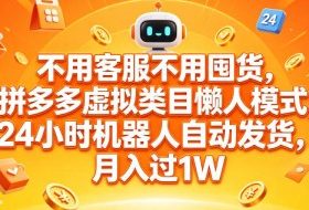 不用客服不用囤货，拼多多虚拟类目懒人模式，24小时机器人自动发货，月入过1W【揭秘】