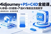 Midjourney+PS+C4D全能课,MJ参数+3D建模+产品KV海报全流程教学