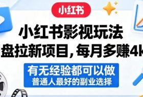 小红书影视玩法网盘拉新项目,每月多賺4k+,有无经验都可以做,普通人最好的副业选择