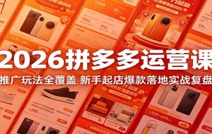 2026拼多多运营课：推广玩法全覆盖，新手起店爆款落地实战复盘
