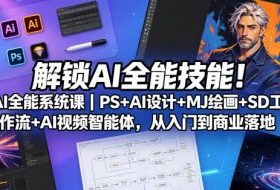 解锁AI全能技能！AI全能系统课｜PS+AI设计+MJ绘画+SD工作流+AI视频智能体，从入门到商业落地