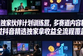 小豁食堂精选独家伙伴计划训练营，多赛道内容制作，过抖音精选独家拿收益全流程覆盖