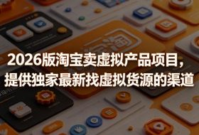 2026版淘宝卖虚拟产品项目，提供独家最新找虚拟货源的渠道