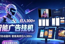 AI智能广告挂G项目，无需人工，单机稳定日入200+，可矩阵放大，24小时不间断刷广告賺收益【揭秘】