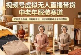 视频号虚拟无人直播带货中老年服装赛道，不用真人出镜、不用租场地，轻松实现持续出单稳定盈利
