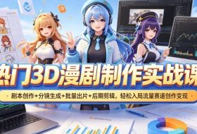 热门3D漫剧制作实战课,剧本创作+分镜生成+批量出片+后期剪辑,轻松入局流量赛道创作变现