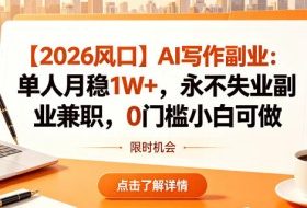 【2026风口】AI写作副业:单人月稳1W+,永不失业副业兼职,0门槛小白可做【揭秘】