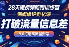 28天短视频陪跑训练营,保姆级IP孵化课,打破流量信息差,从0打造高流量账号