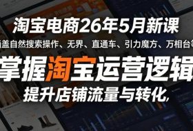 淘宝电商26年5月新课,涵盖自然搜索操作、无界、直通车、引力魔方、万相台等,掌握淘宝运营逻辑,提升店铺流量与转化