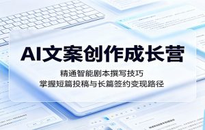 AI文案创作成长营：精通智能剧本撰写技巧，掌握短篇投稿与长篇签约变现路径