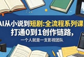AI从小说到短剧全流程系列课,打通0到1创作链路,一个人就是一支影视团队