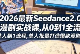 2026最新Seedance2.0 AI漫剧实战课,,从0到1全流程,单人批量打造爆款漫剧