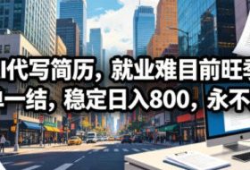 AI代写简历，就业难目前旺季，一单一结，稳定日入800，永不失业