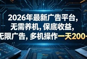 2026年最新广告平台,无需养机,保底收益,无限广告,多机操作一天200+【揭秘】