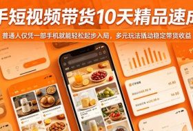 快手短视频带货10天精品速成课，普通人仅凭一部手机就能轻松起步入局，多元玩法撬动稳定带货收益