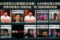 台词混剪从0到爆款全拆解：54W粉丝博主同款素材整理包+剪辑实操，零门槛解锁精选收益
